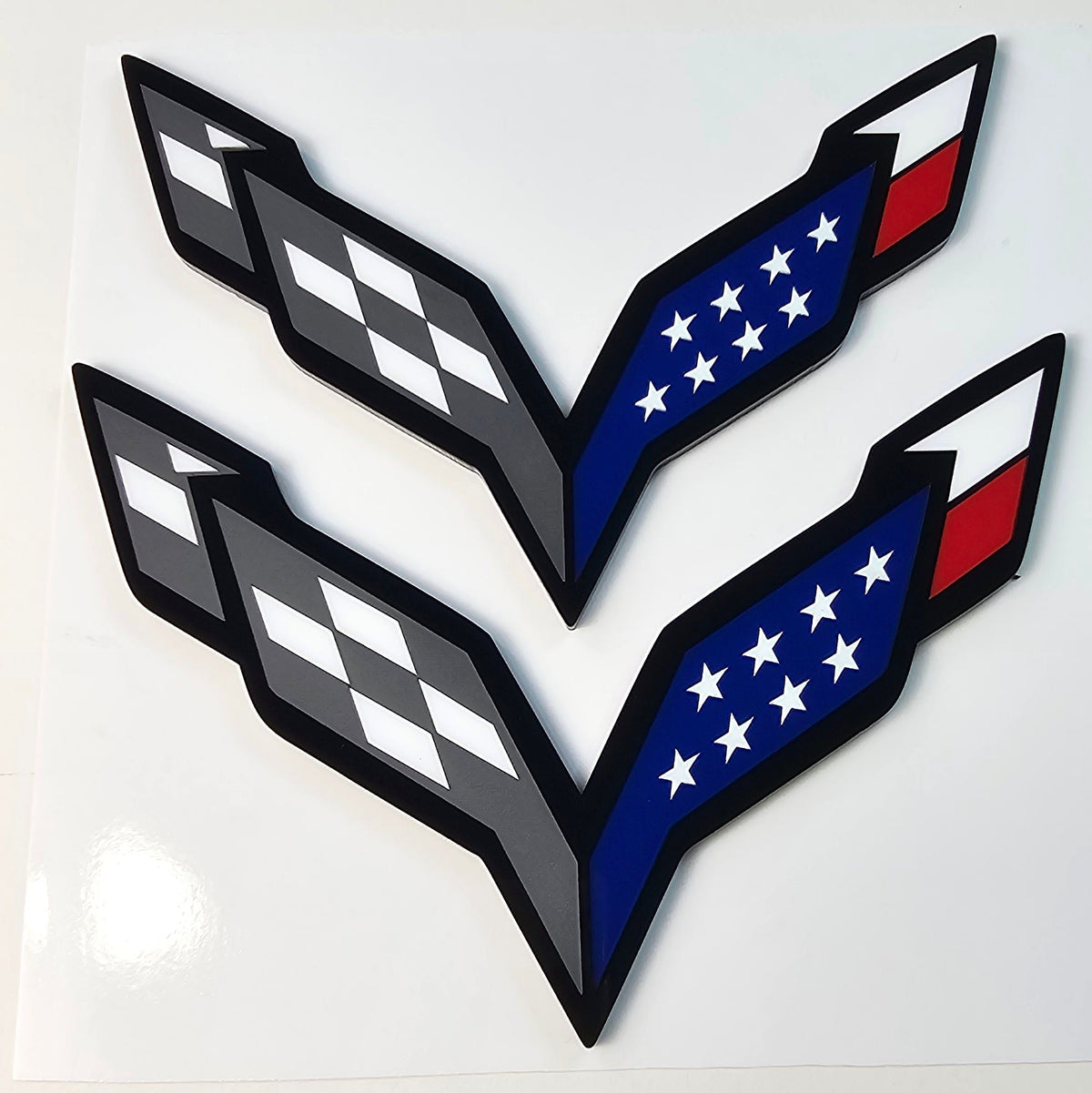 C7 Corvette American Flag Crossed Flags Emblems (Pair)