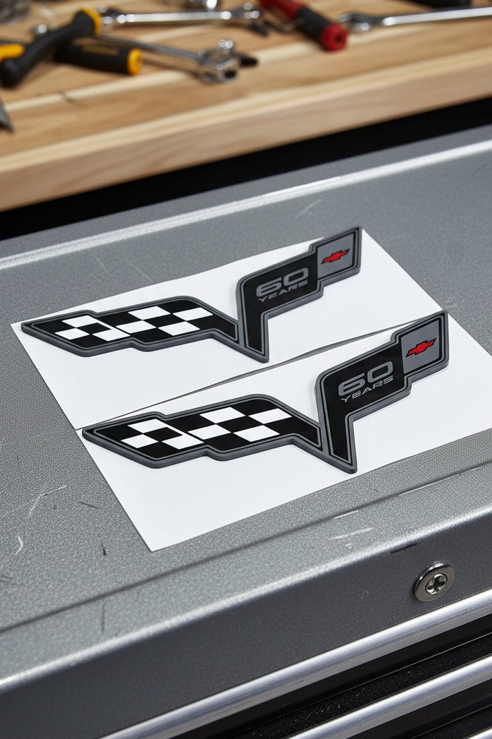 C6 60th anniversary edition emblems. Sold as pair