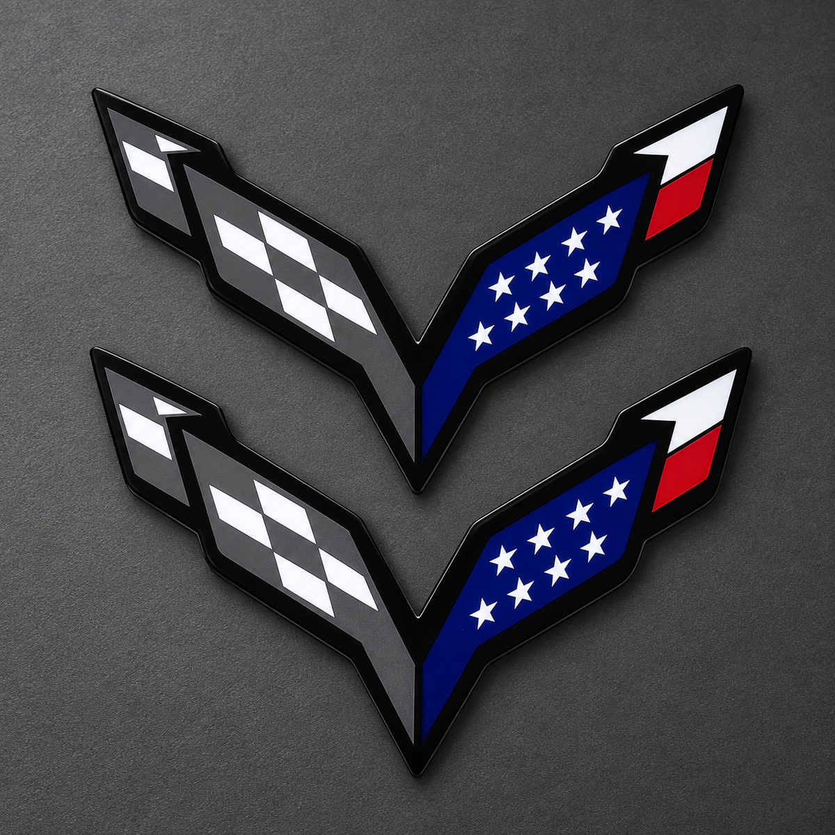 C7 Corvette American Flag Crossed Flags Emblems (Pair)